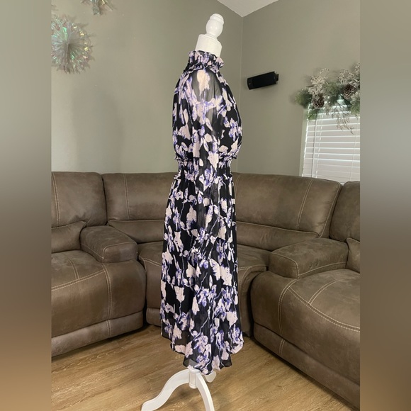 ROMANTIC NWT O.P.T. Black Sheer Purple Floral Patterned Dress Sz XS - Picture 7 of 16
